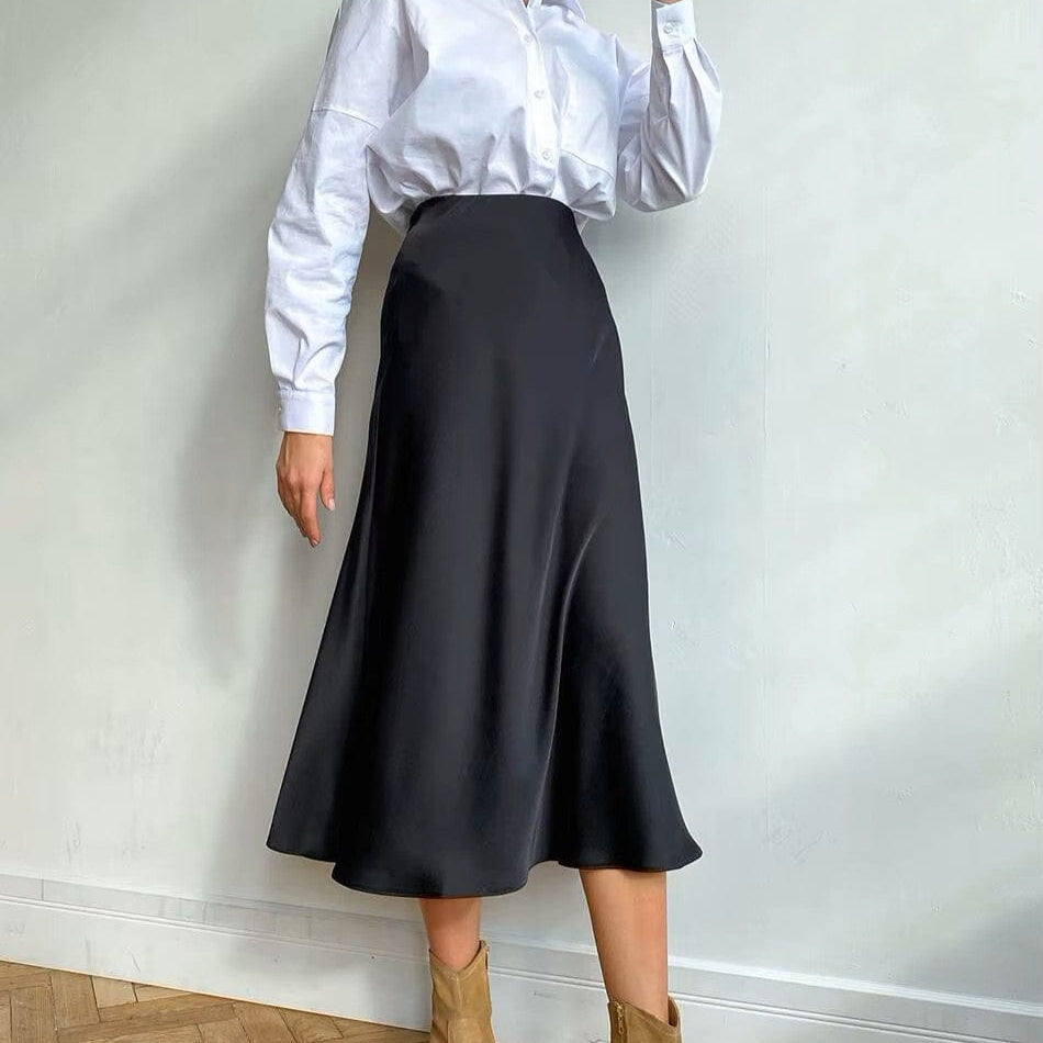 Women's High-Waist Shimmering A-Line Midi Skirt