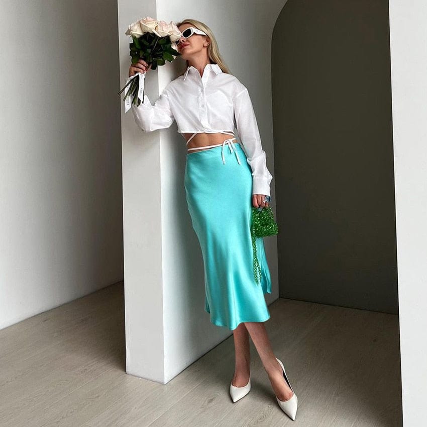 Women's High-Waist Shimmering A-Line Midi Skirt