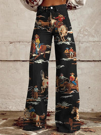 Women's High-Waist Wide-Leg Western Print Pants