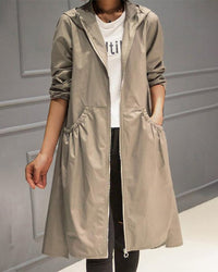 Women's Hooded Waterproof Long A-Line Trench Coat