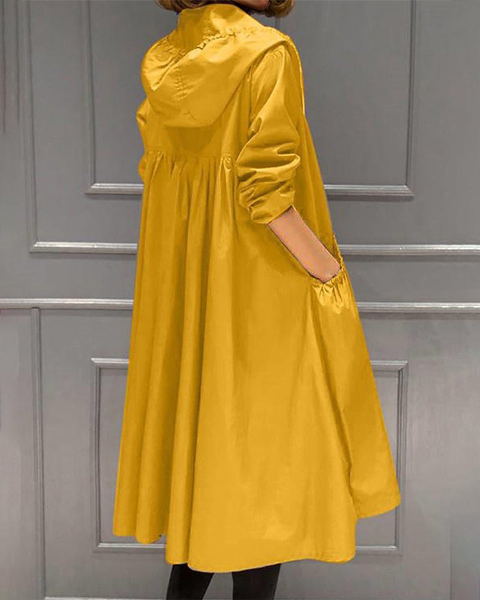 Women's Hooded Waterproof Long A-Line Trench Coat