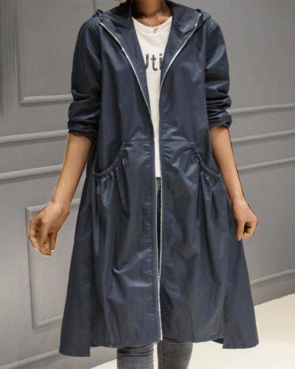 Women's Hooded Waterproof Long A-Line Trench Coat