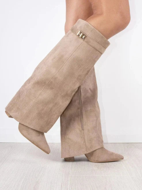 Women's Knee-High Fold-Over Boots with Textured Design