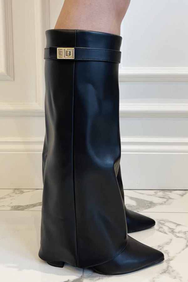 Women's Knee-High Fold-Over Boots with Textured Design