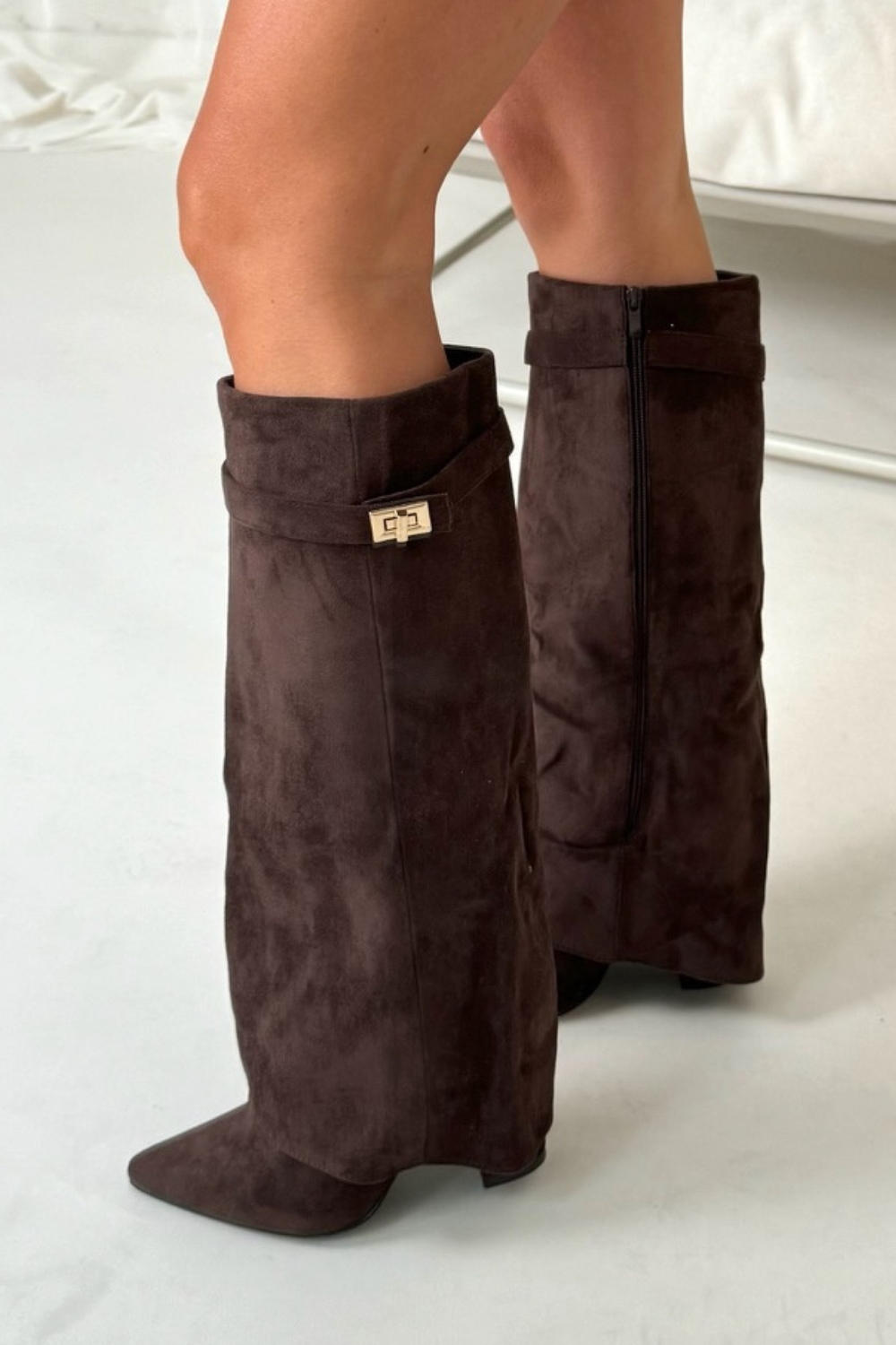 Women's Knee-High Fold-Over Boots with Textured Design
