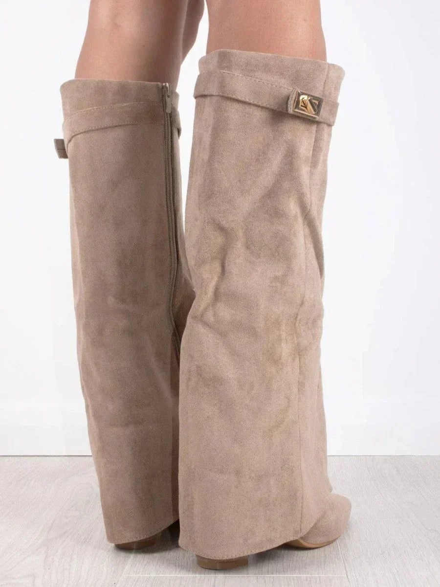 Women's Knee-High Fold-Over Boots with Textured Design