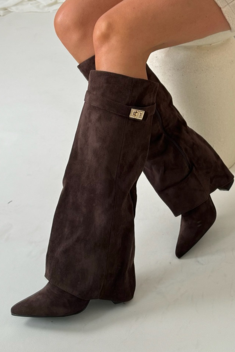 Women's Knee-High Fold-Over Boots with Textured Design
