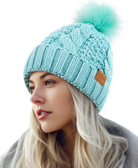 Women's Lined Winter Beanie with Pom-Pom