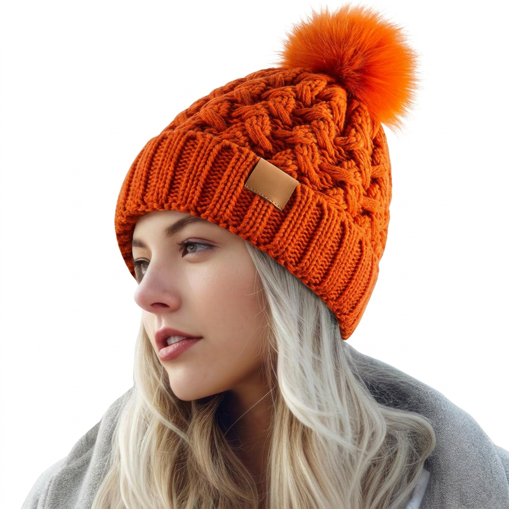 Women's Lined Winter Beanie with Pom-Pom