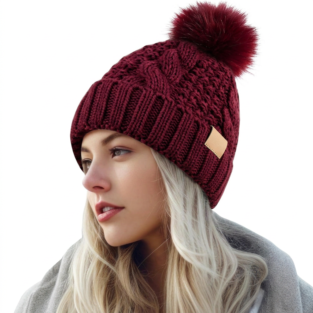 Women's Lined Winter Beanie with Pom-Pom