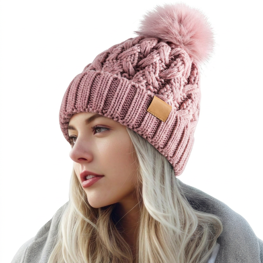 Women's Lined Winter Beanie with Pom-Pom