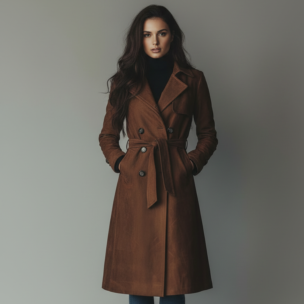 Women's Long Button-Front Coat - Ideal for Autumn