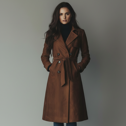 Women's Long Button-Front Coat - Ideal for Autumn