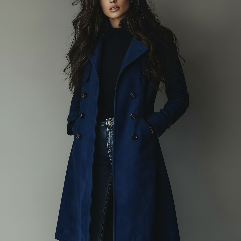 Women's Long Button-Front Coat - Ideal for Autumn