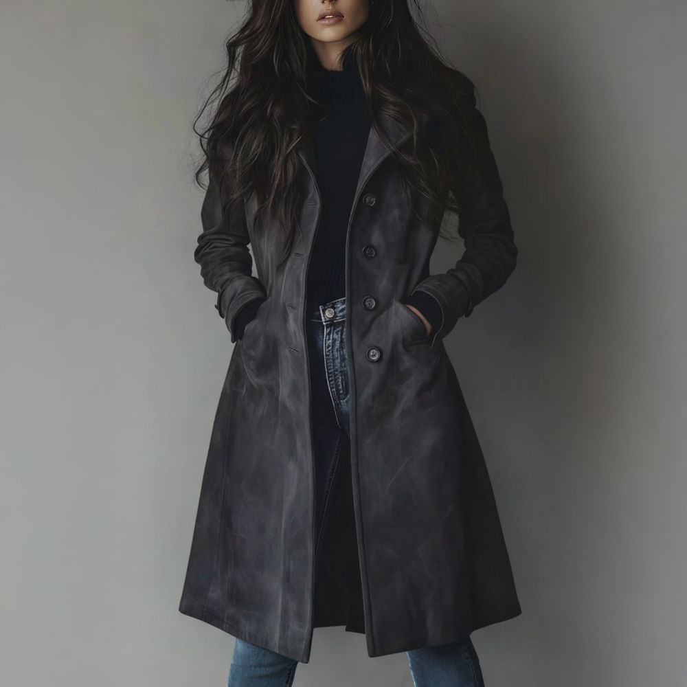 Women's Long Button-Front Coat - Ideal for Autumn