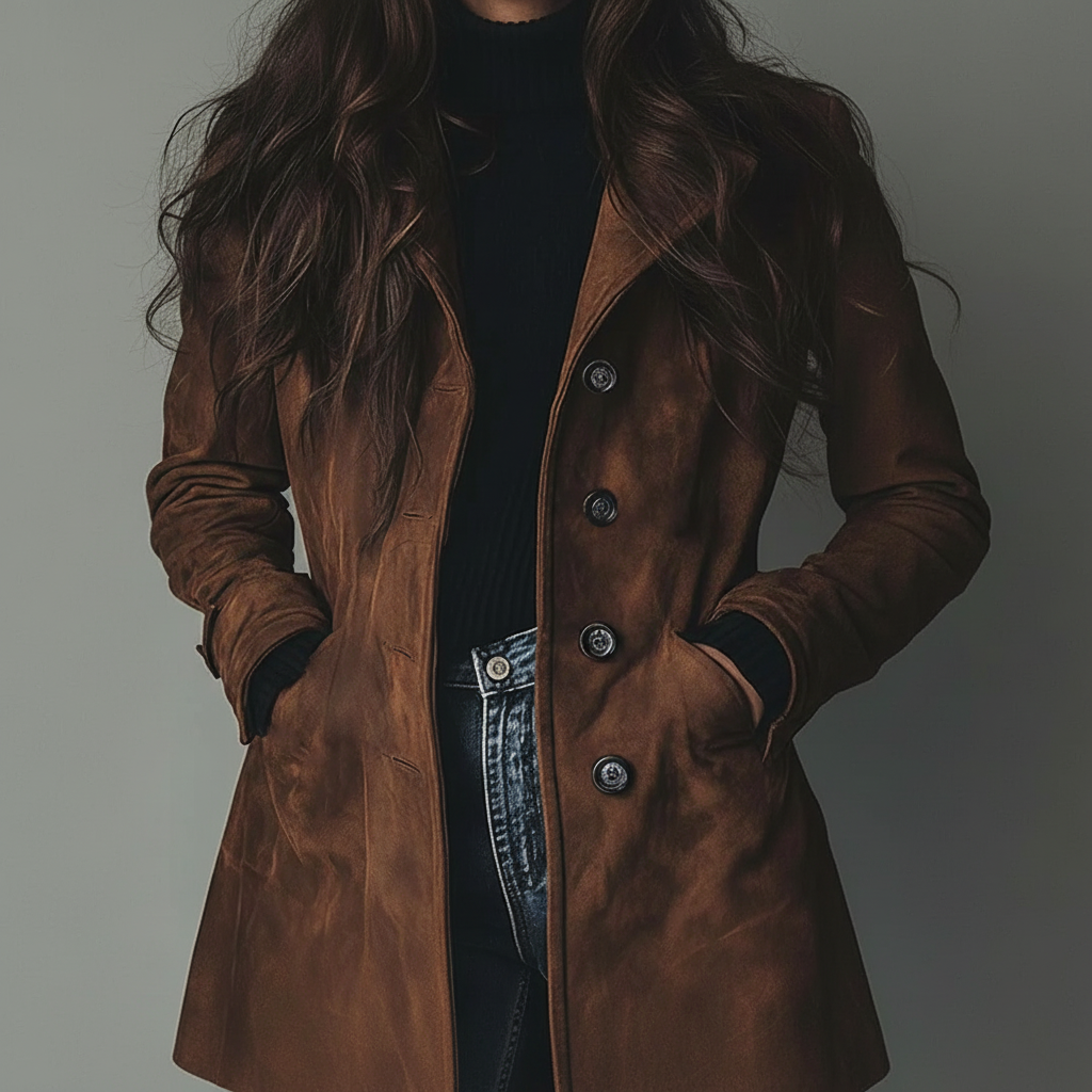 Women's Long Button-Front Coat - Ideal for Autumn