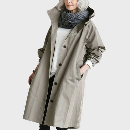 Women's Long Hooded Waterproof Trench Raincoat