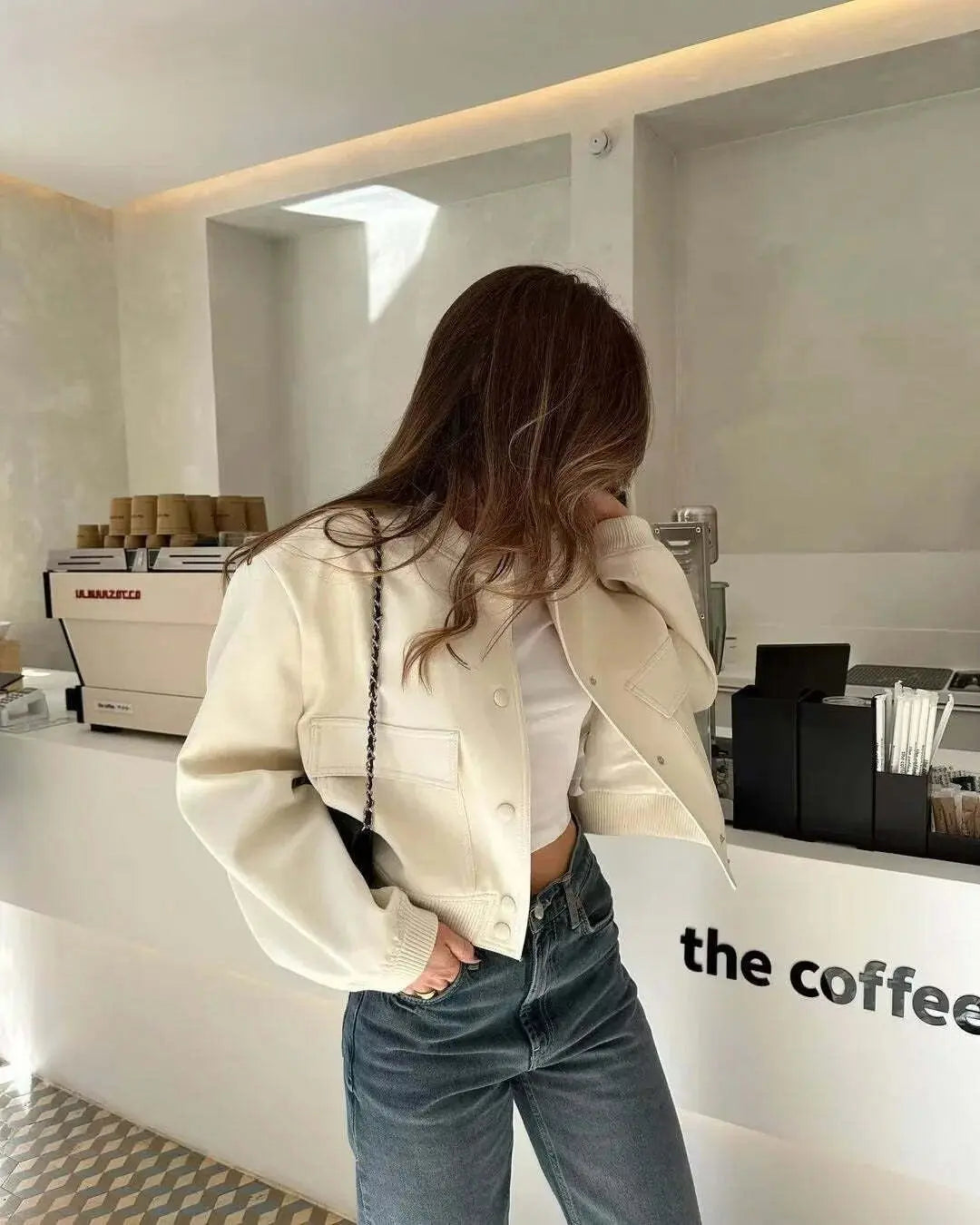 Women's Long-Sleeve Button-Front Cropped Bomber Jacket