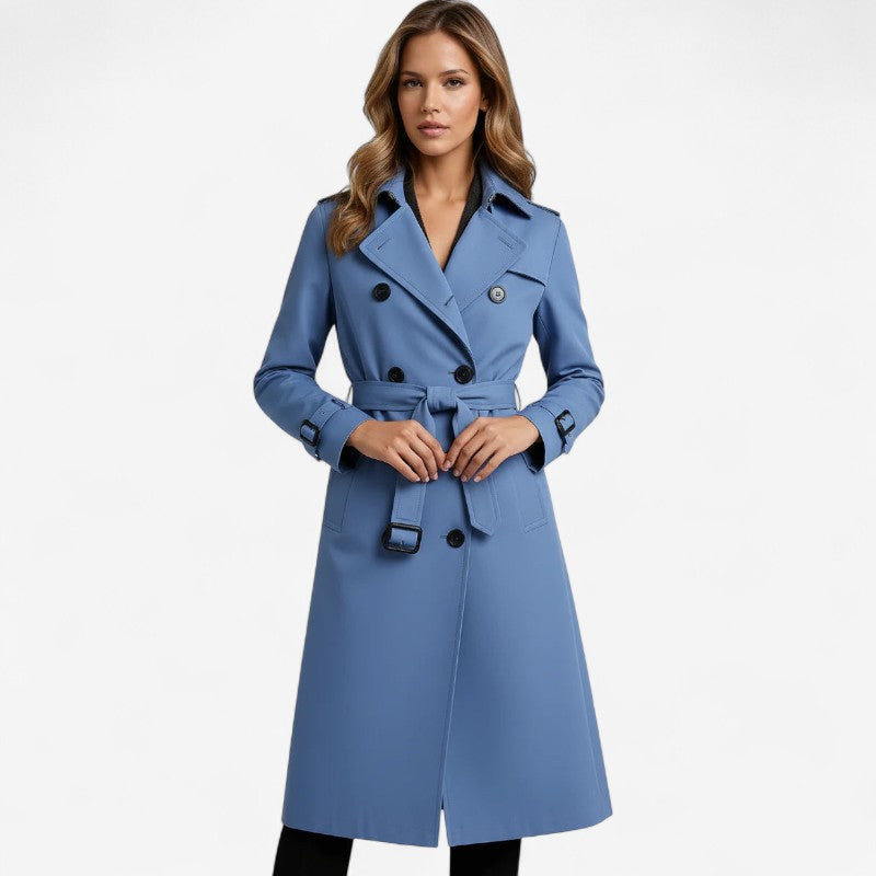 Women's Long Trench Coat with Belt and Long Sleeves