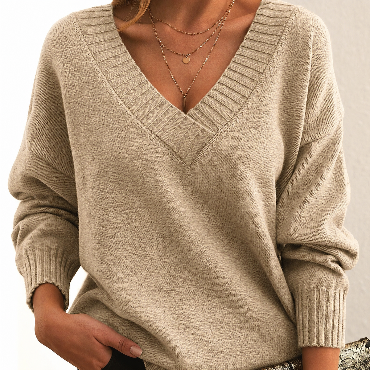 Women's Loose-Fit V-Neck Sweater