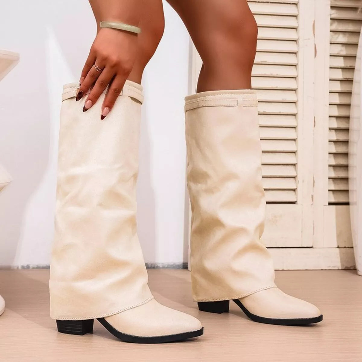 Women's Mid-Calf Slouch Block Heel Boots