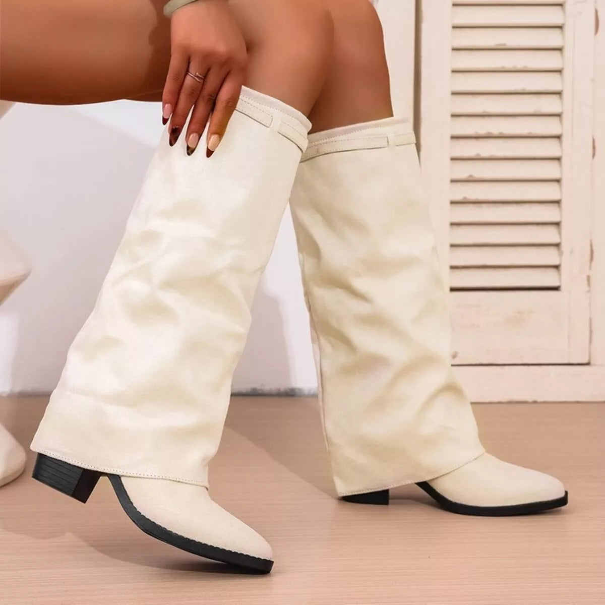 Women's Mid-Calf Slouch Block Heel Boots
