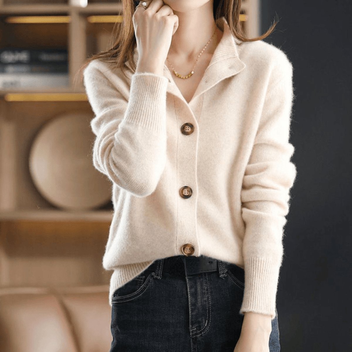 Women's Mock Neck Button-Front Cardigan