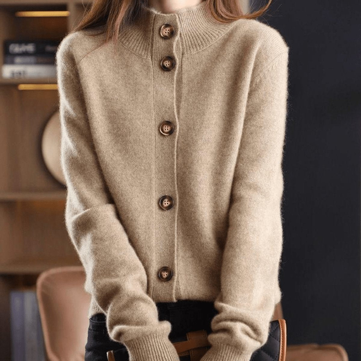 Women's Mock Neck Button-Front Cardigan