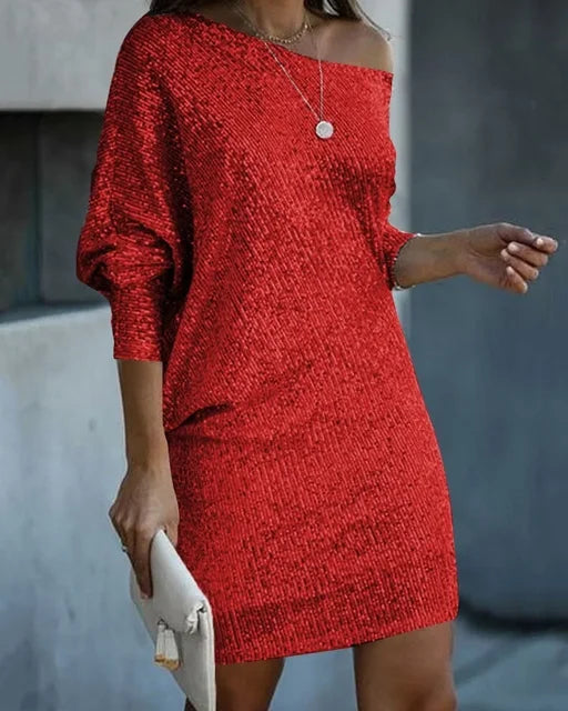 Women's Off-the-Shoulder Sequin Mini Dress