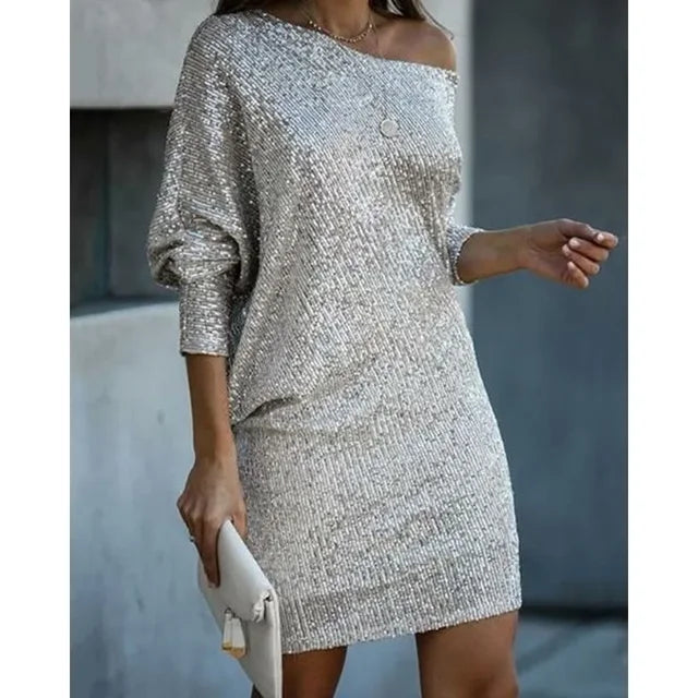 Women's Off-the-Shoulder Sequin Mini Dress