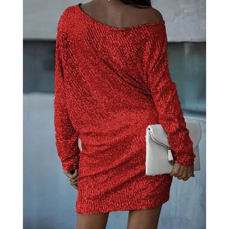Women's Off-the-Shoulder Sequin Mini Dress