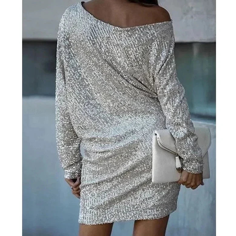 Women's Off-the-Shoulder Sequin Mini Dress