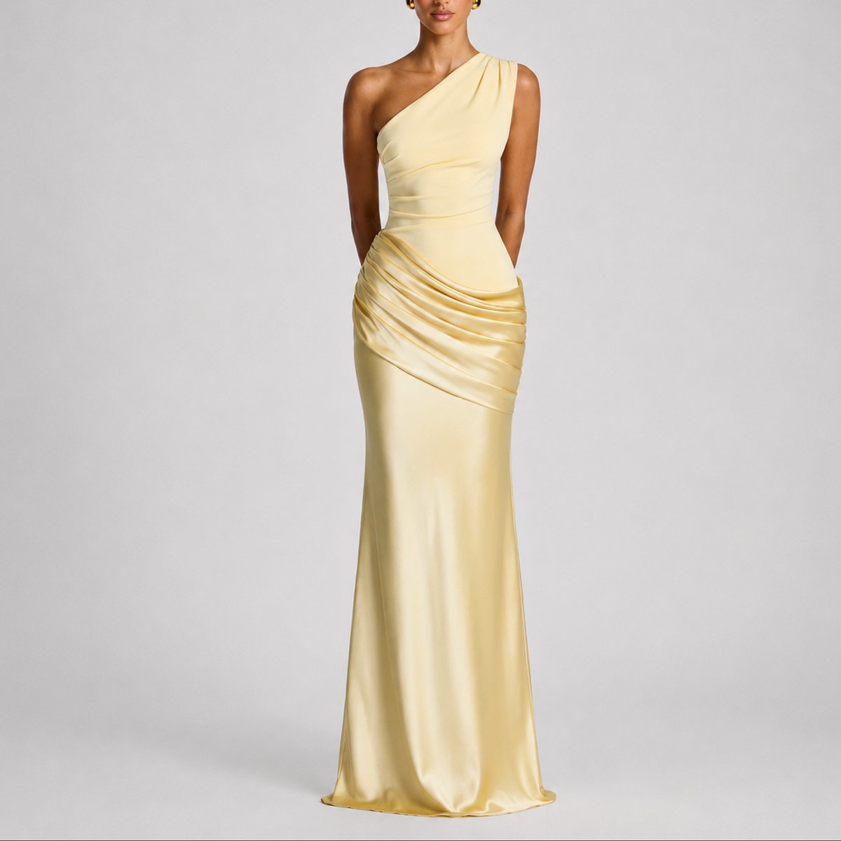 Women's One-Shoulder Draped Maxi Fall Wedding Guest Dress