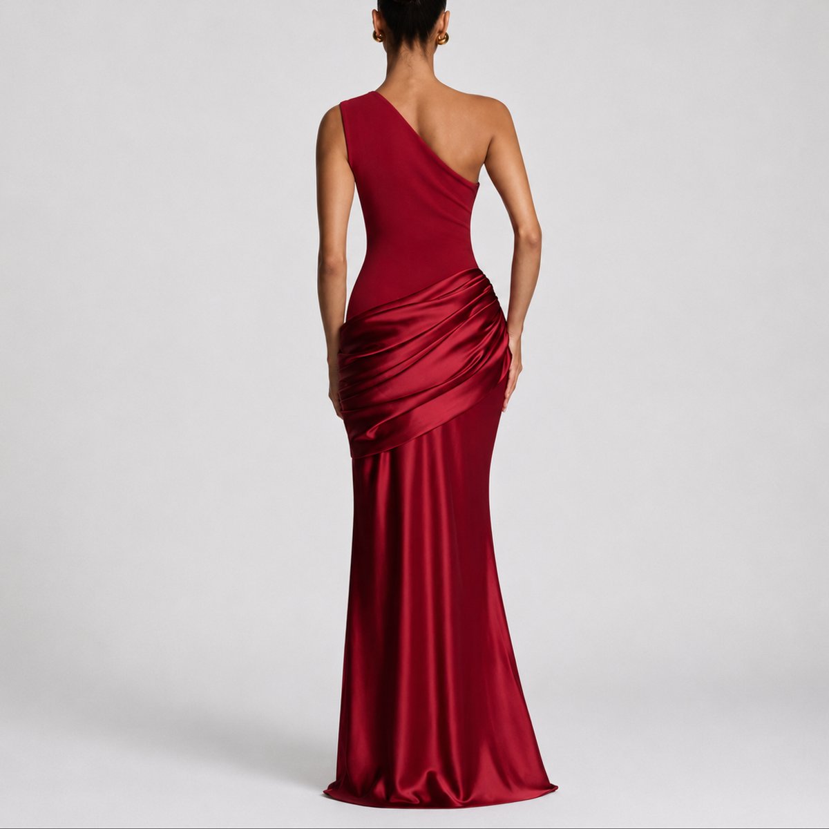 Women's One-Shoulder Draped Maxi Fall Wedding Guest Dress