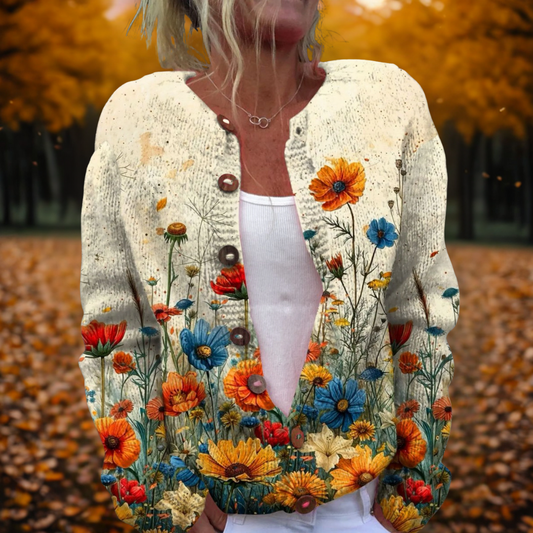 Women's Open-Front Cardigan with Vintage Floral Print