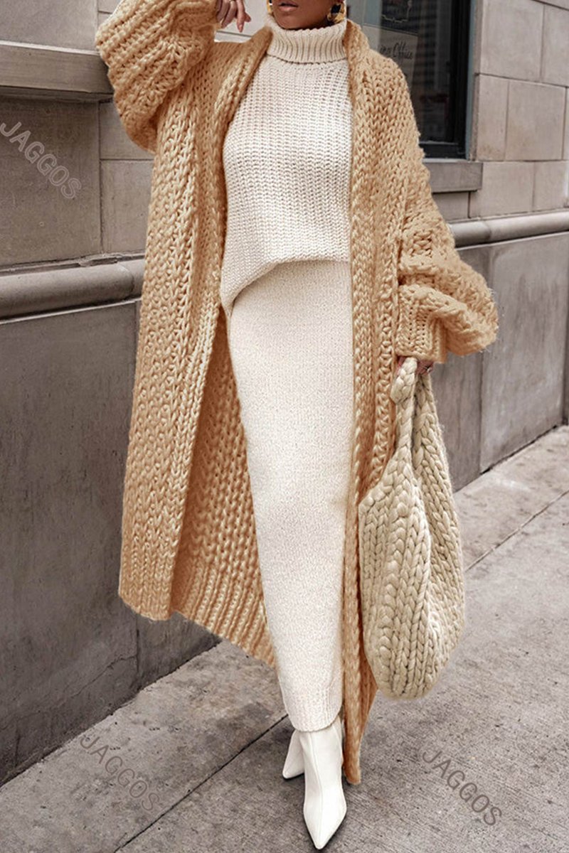 Women's Oversized Open-Front Chunky Longline Cardigan