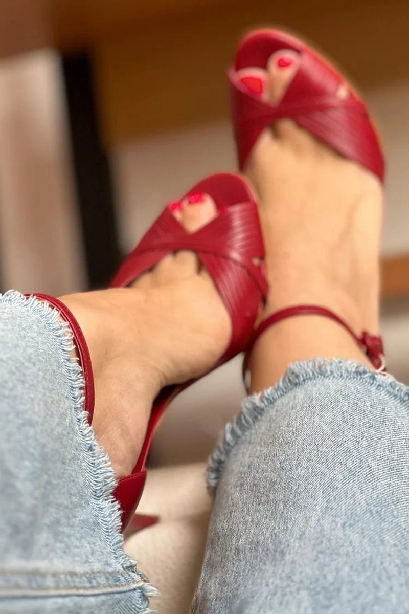 Women's Red Stiletto Heel Ankle Strap Sandals