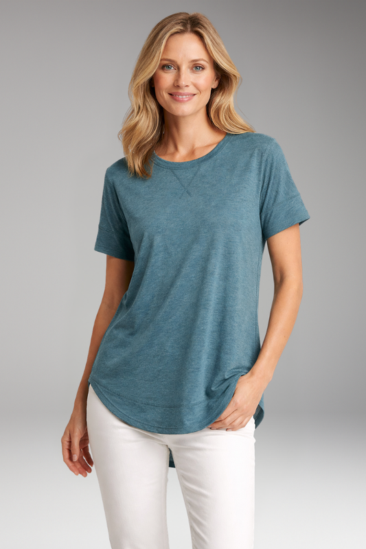 Women's Relaxed Fit Round Neck T-Shirt with Curved Hem