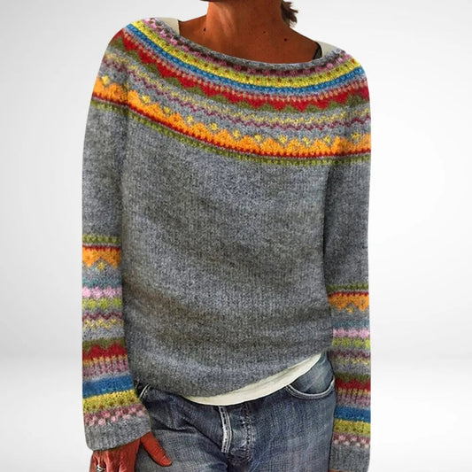 Women's Relaxed-Fit Sweater with Nordic Pattern and Wide Collar