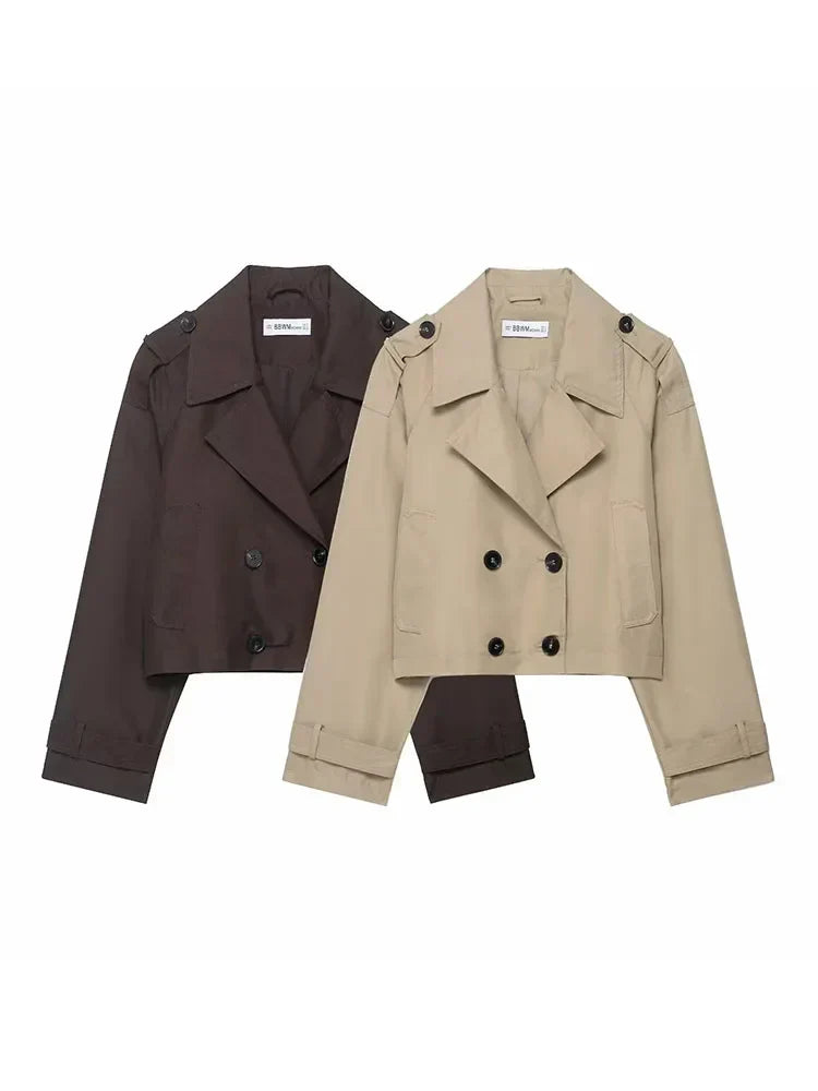 Women's Short Double-Breasted Trench Coat – Timeless Silhouette for Work and Leisure