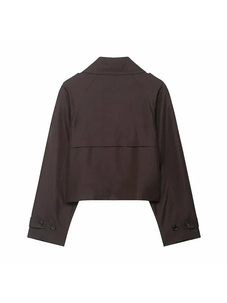 Women's Short Double-Breasted Trench Coat – Timeless Silhouette for Work and Leisure