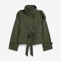 Women's Short Double-Breasted Trench Coat with Stand Collar