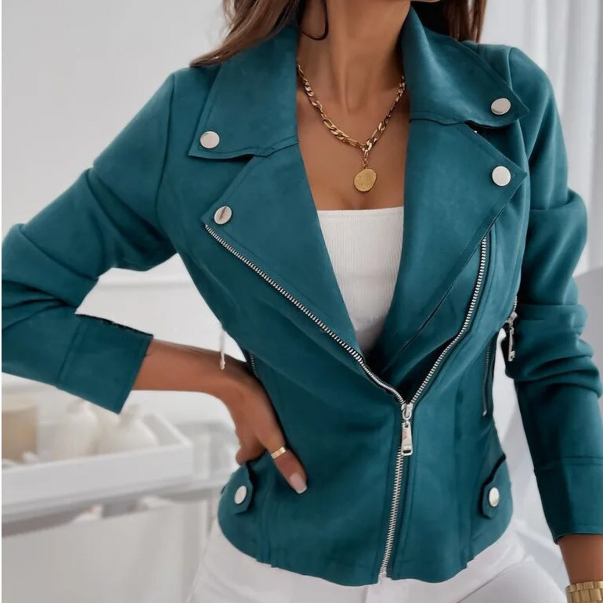 Women's Slim-Fit Asymmetrical Zip Moto Jacket