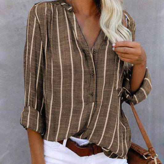 Women's Striped V-Neck Blouse