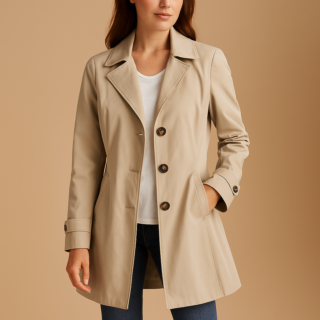 Women's Structured Trench Coat with Button Closure