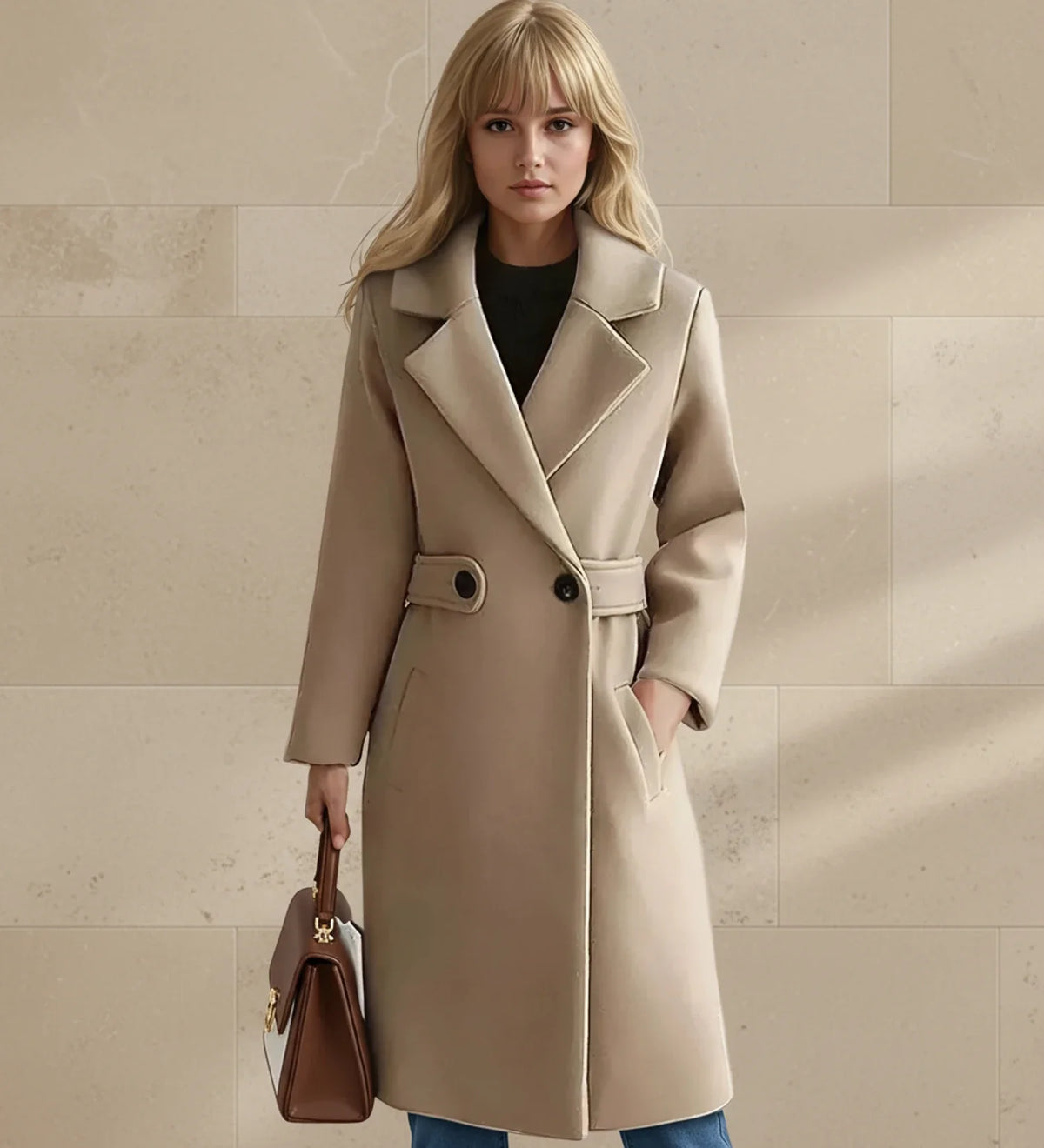 Women's Tailored Belted Coat with Wide Lapels