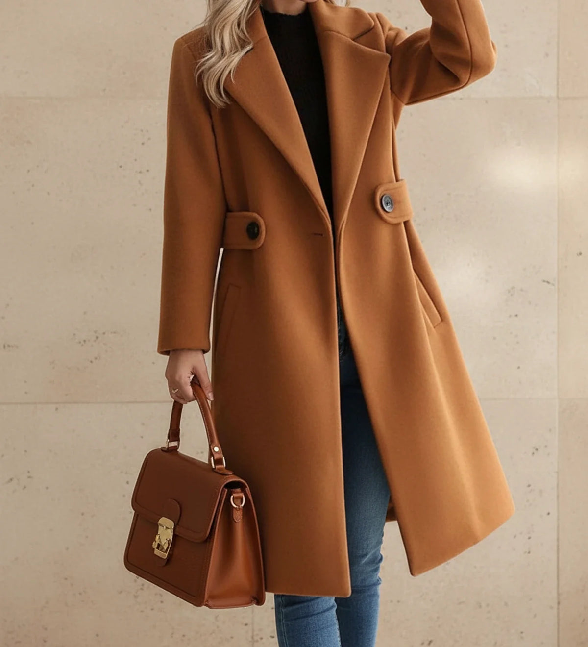Women's Tailored Belted Coat with Wide Lapels