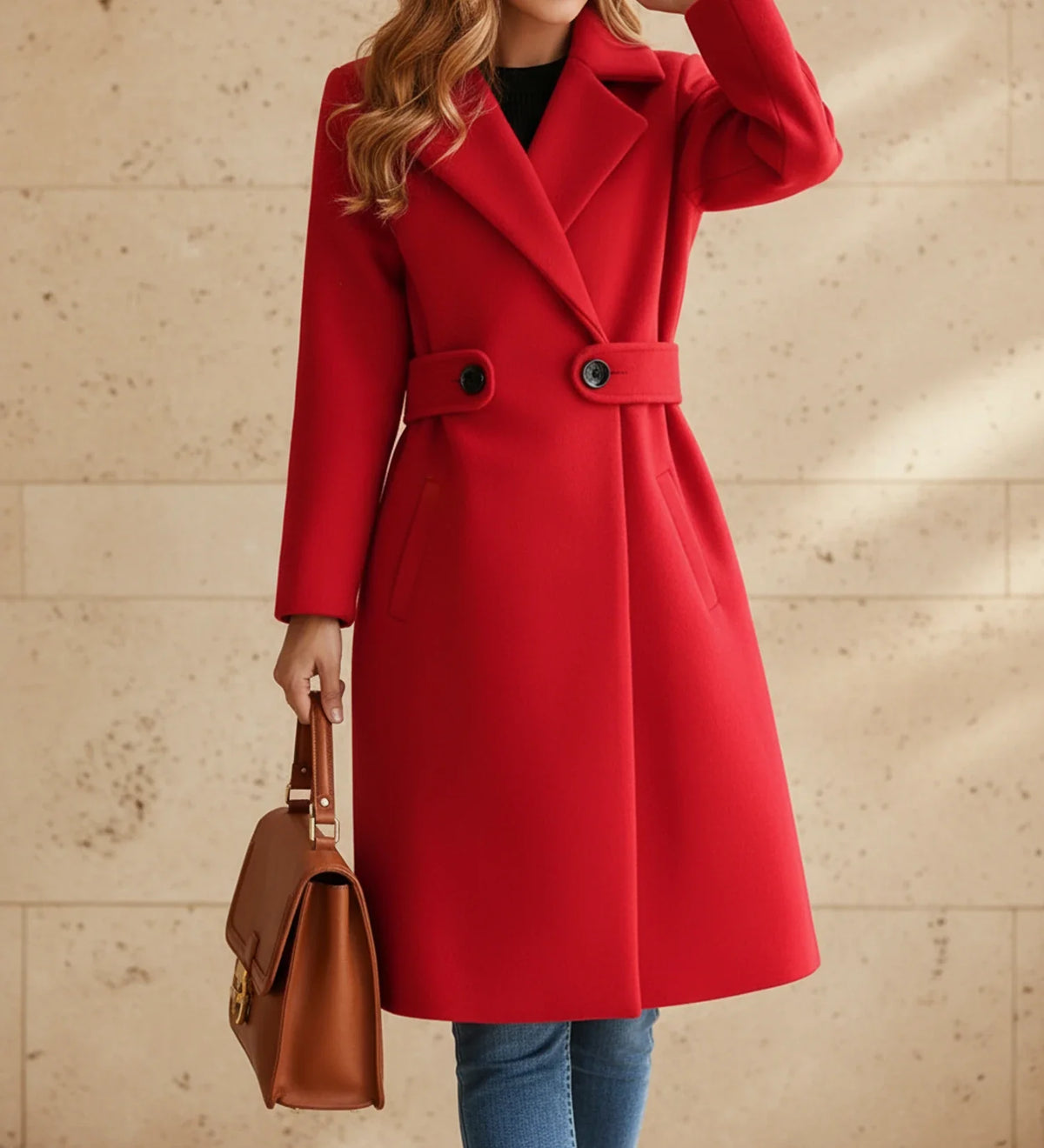 Women's Tailored Belted Coat with Wide Lapels