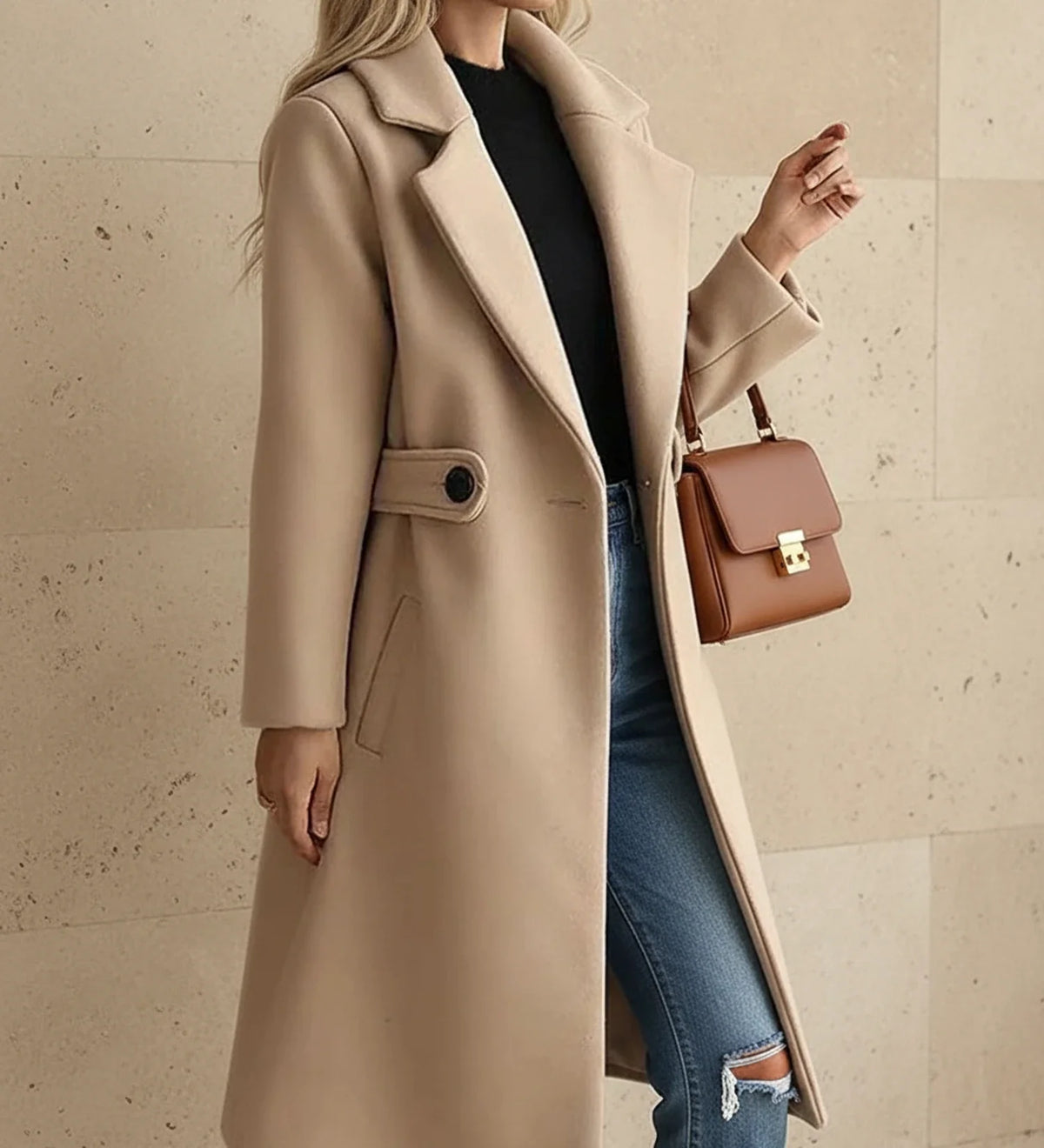 Women's Tailored Belted Coat with Wide Lapels