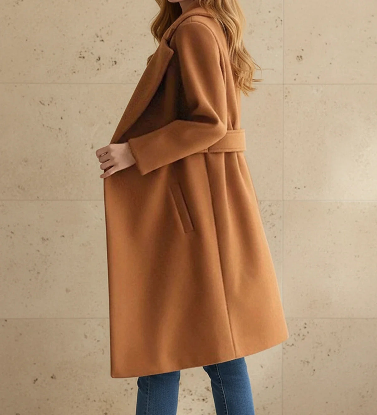 Women's Tailored Belted Coat with Wide Lapels